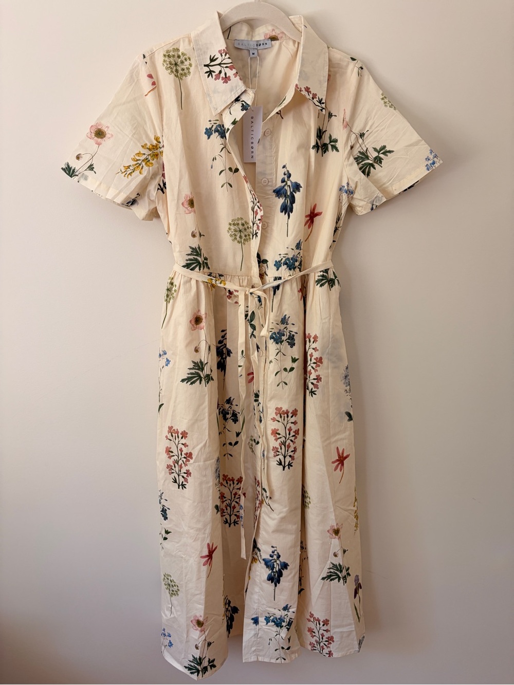 Baltic Born Cream Floral Button-Front Midi Dress